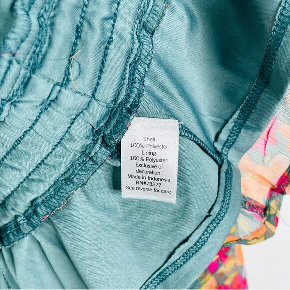 Lauren Conrad green pink floral chiffon boho stretchy cottagecore top large - Picture 6 of 7